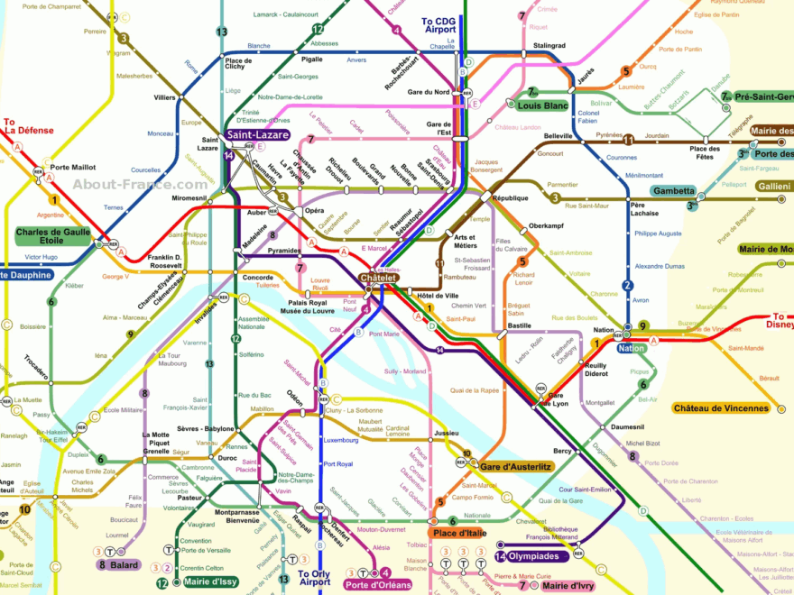 Central Paris Metro Map About France