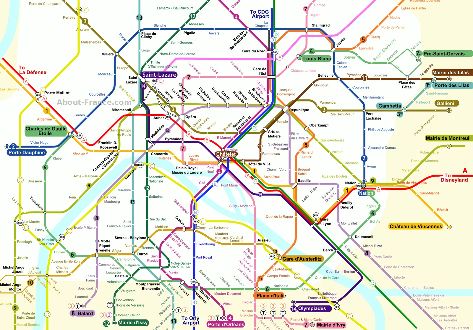 Central Paris Metro Map About France Central Paris Metro Map About France