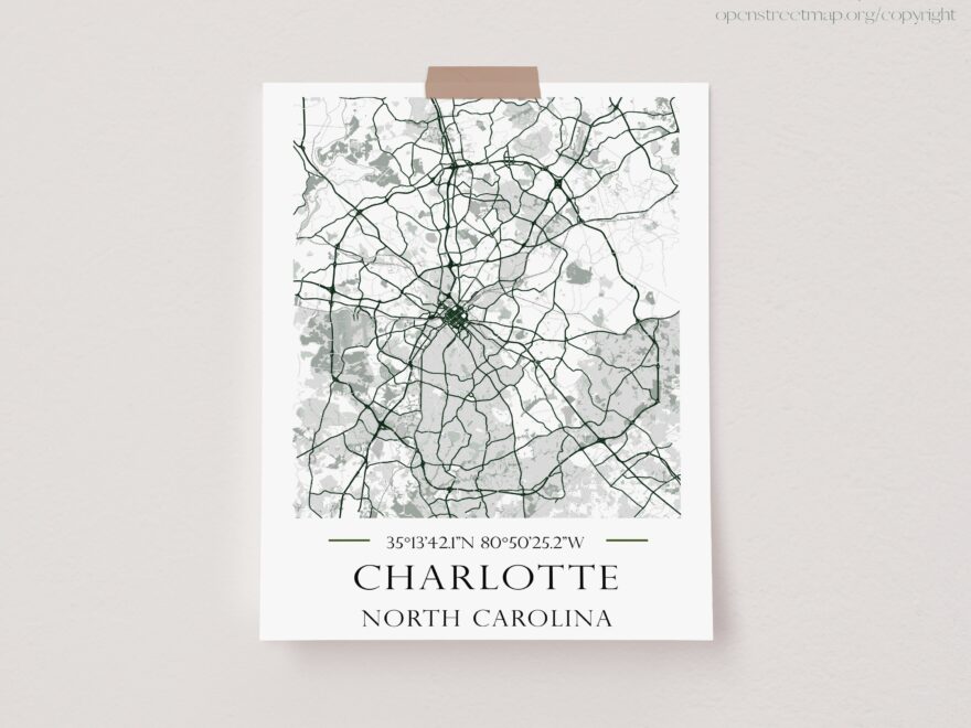 Charlotte NC City Map Print Digital Download Charlotte City Road Map Poster North Carolina Map 300 Dpi PNG JPG Multiple Sizes Etsy