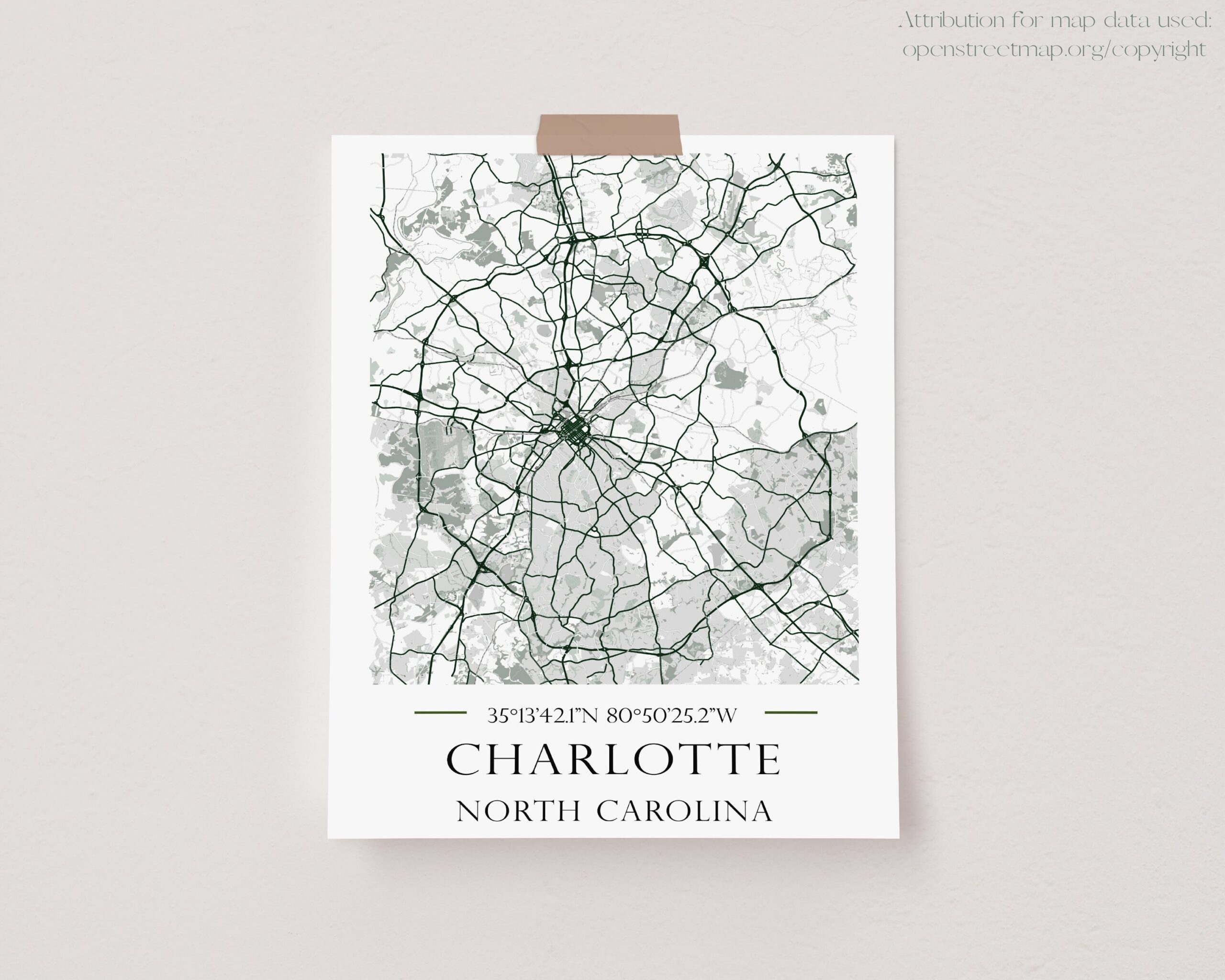 Charlotte NC City Map Print Digital Download Charlotte City Road Map Poster North Carolina Map 300 Dpi PNG JPG Multiple Sizes Etsy