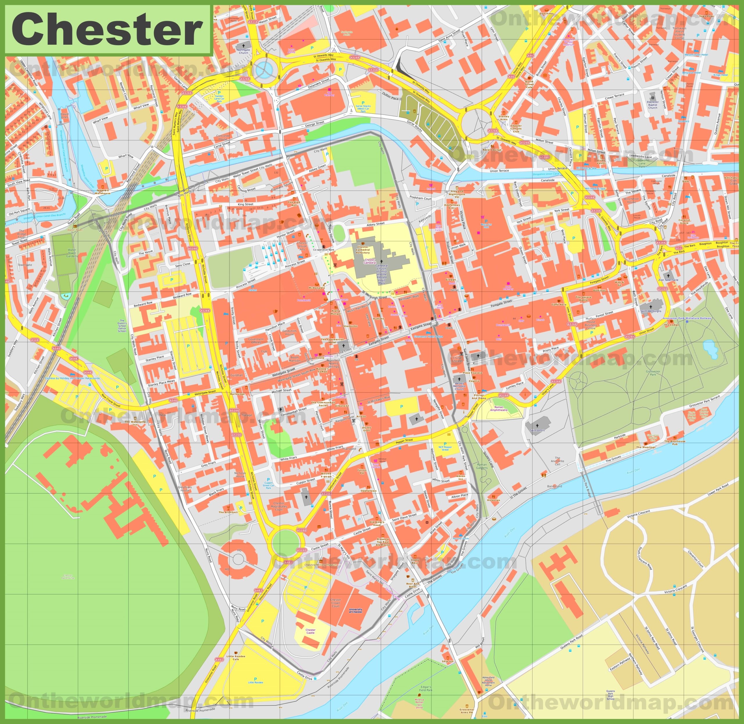 Chester City Centre Map Ontheworldmap Chester City Centre Map Ontheworldmap