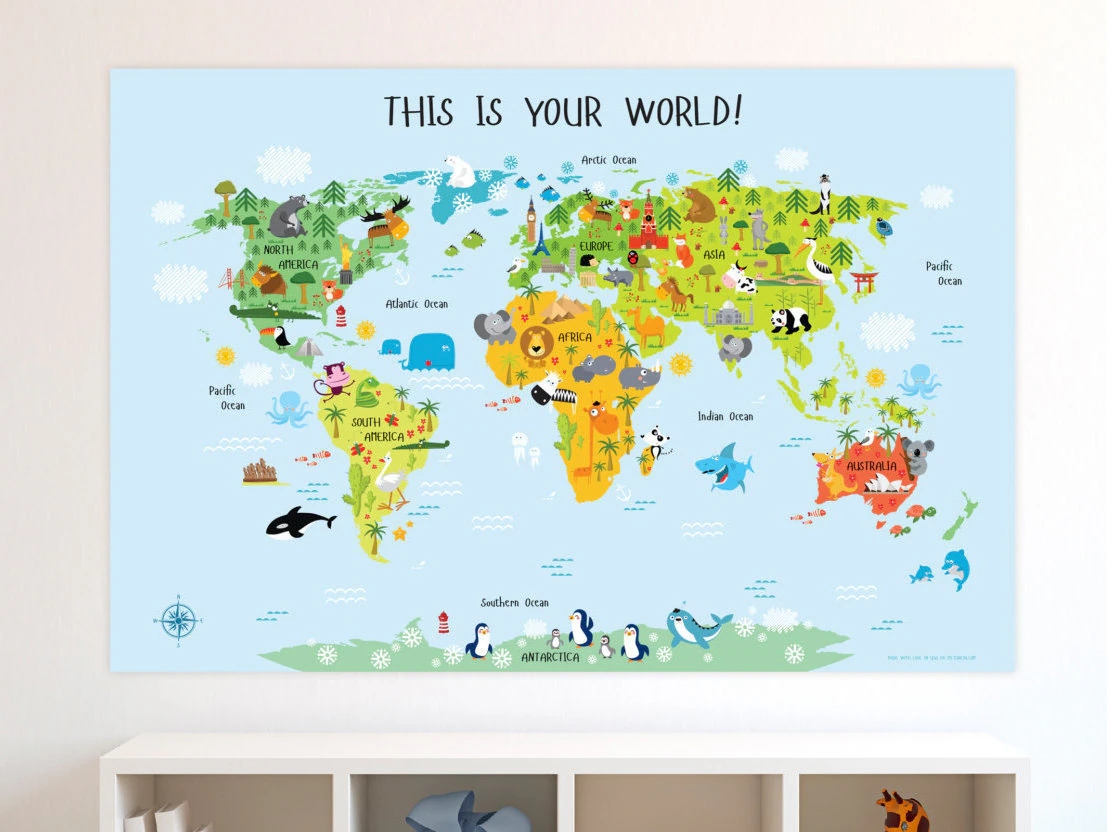 Children s World Map Kids World Map Daycare Decor Classroom Decor Playroom Decor Wall Art World Map Poster Kindergarten Etsy