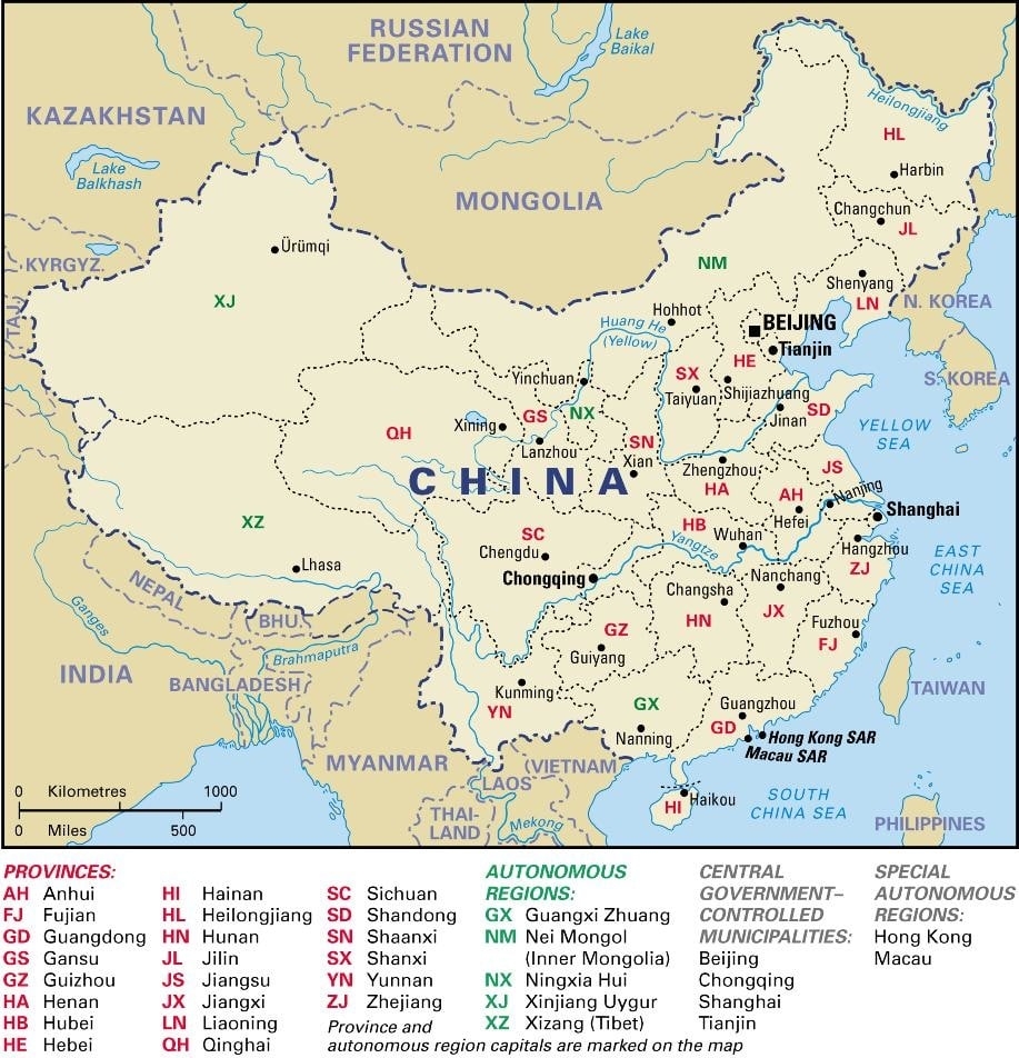 Detailed Map Of China Printable