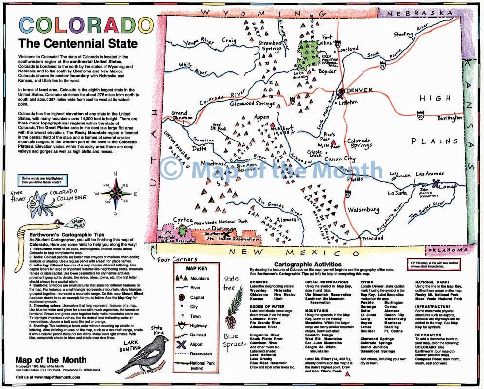 Colorado Map Blank Outline Map 16 By 20 Inches Activities Included