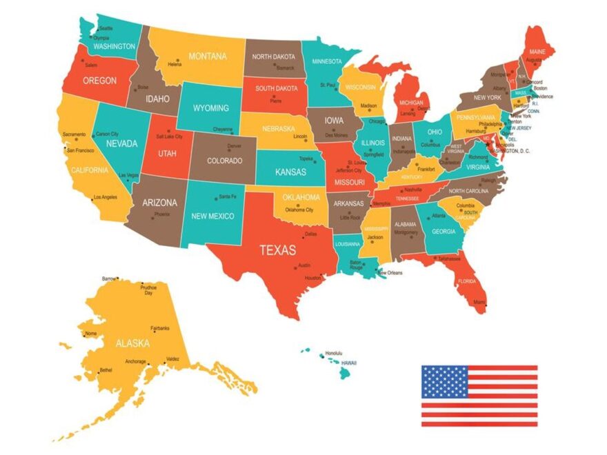 Colorful Classroom Map Of United States USA With Major Cities Worksheets Library