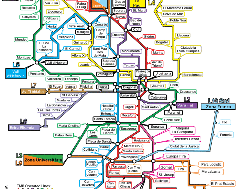 Colour Barcelona Metro Map In English Download Print PDF