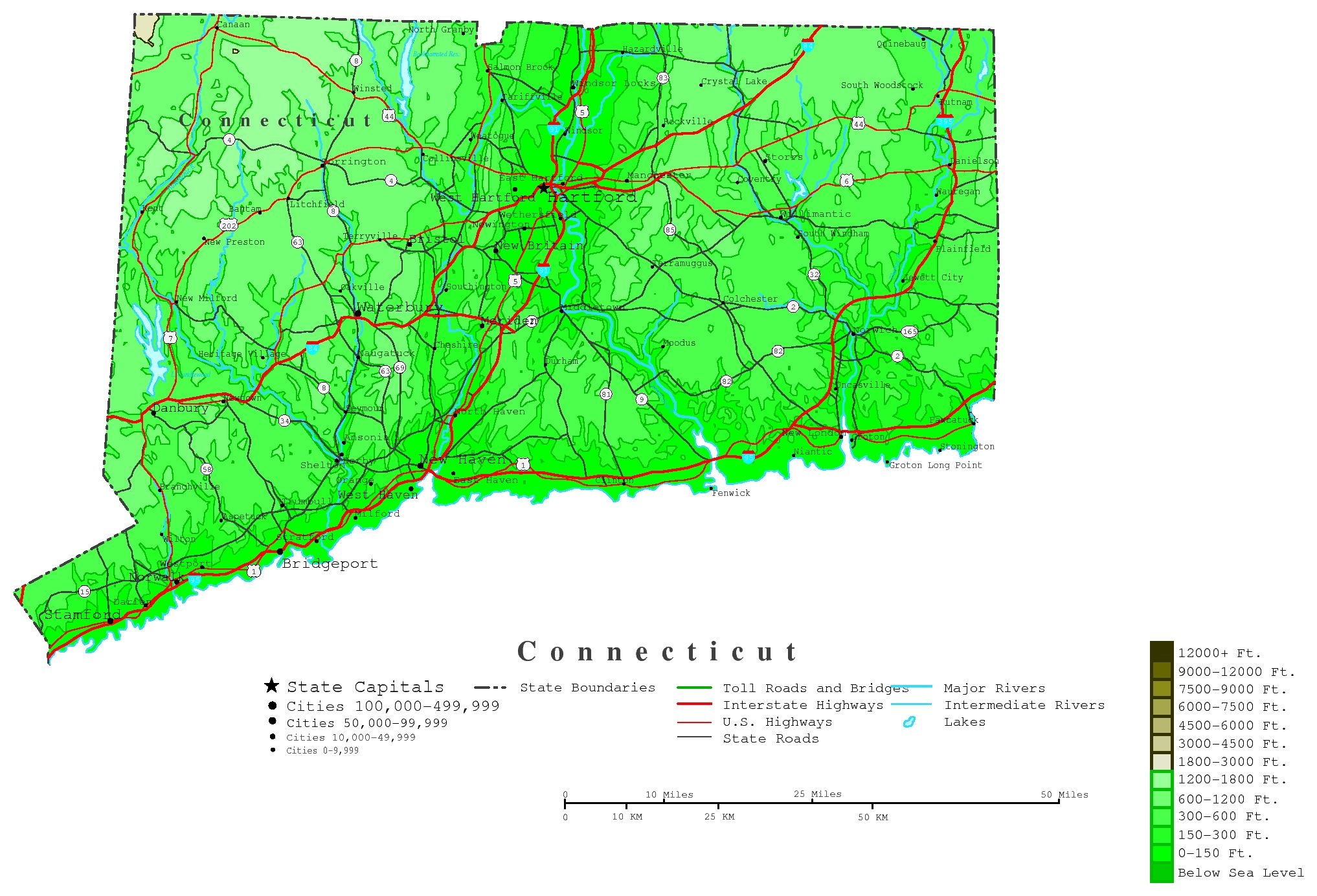 Connecticut Contour Map Connecticut Contour Map