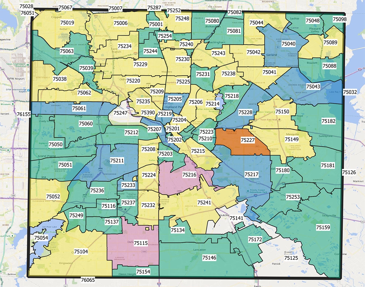 Printable Postal/Zip Codes Map Dallas Texas Printable Postal/Zip Codes Map Dallas Texas