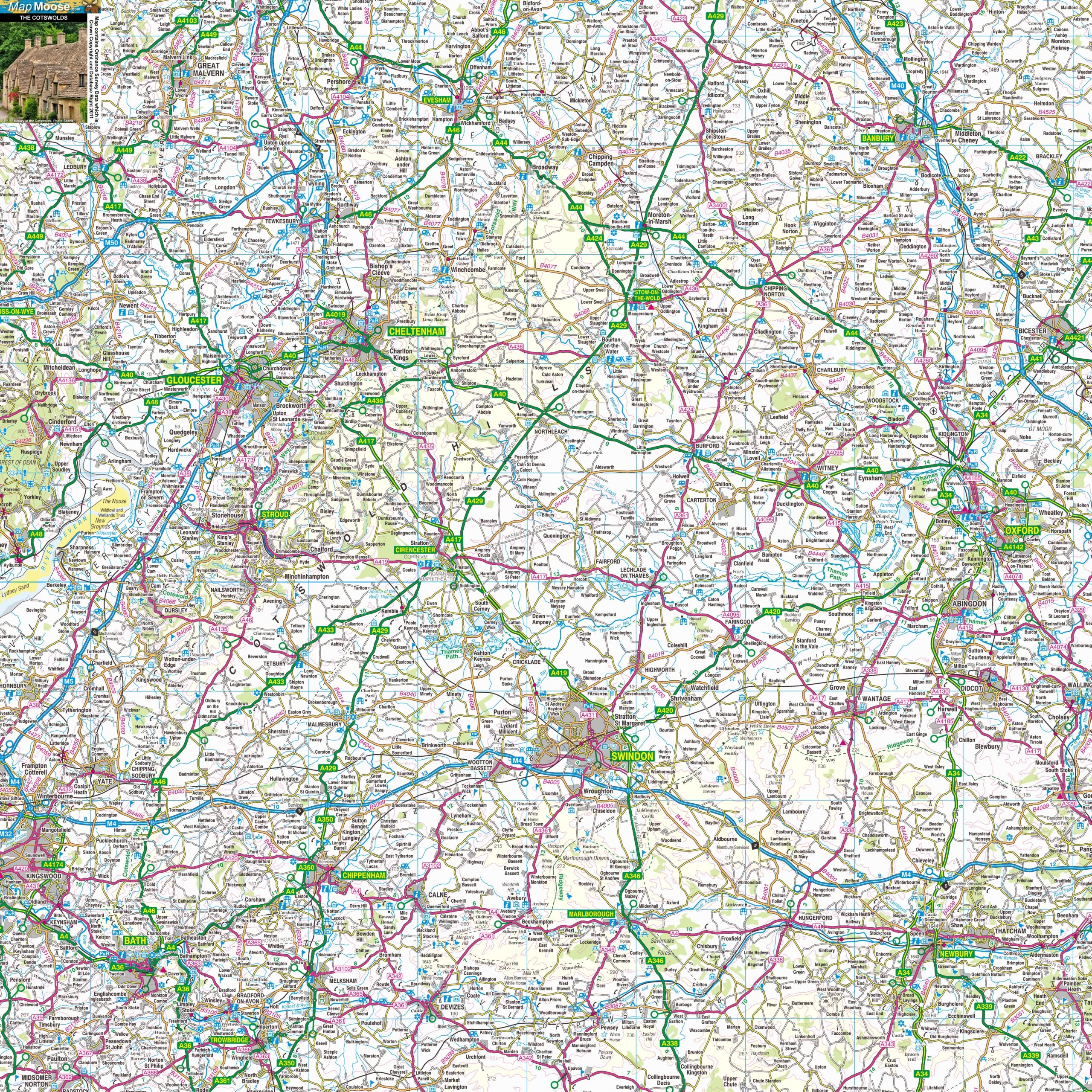 Cotswolds Offline Map Including Broadway Chipping Campden Stow On The Wold Bourton Burford Moreton Witney