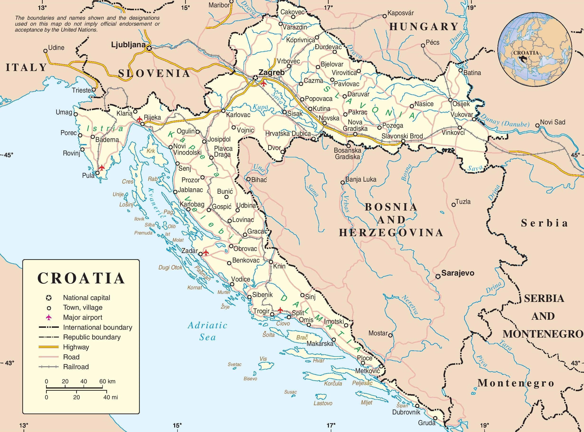 Printable Map Of Croatia Highways