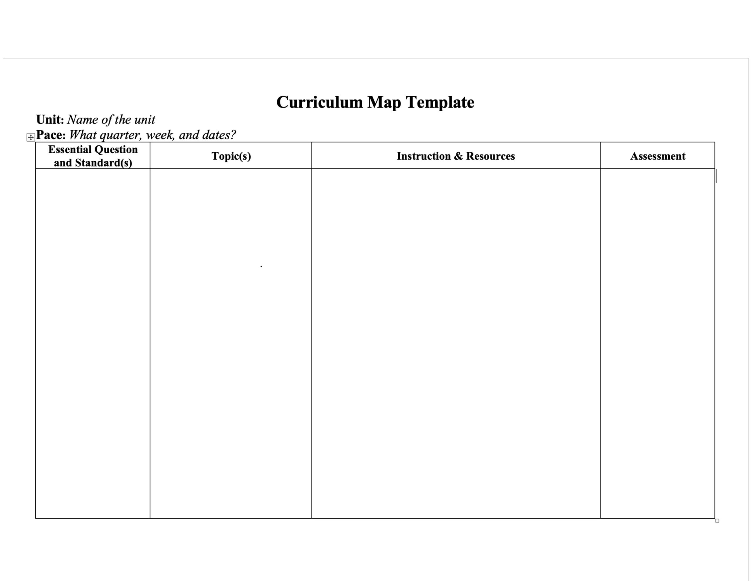Printable Blank Curriculum Map Printable Blank Curriculum Map