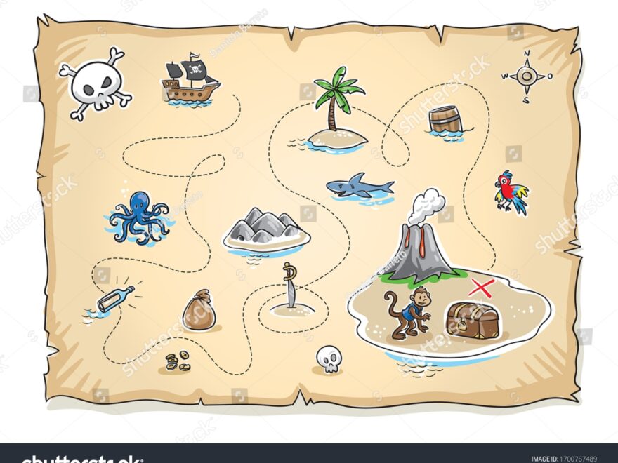 Cute Pirates Treasure Map Lots Icons Stock Vector Royalty Free 1700767489 Shutterstock