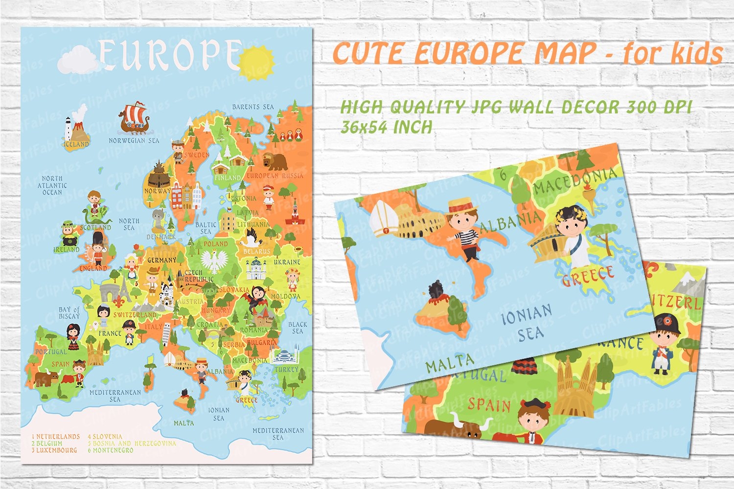 Cute Printable EUROPE MAP For Kids Gender Neutral Room Art Cute Printable EUROPE MAP For Kids Gender Neutral Room Art