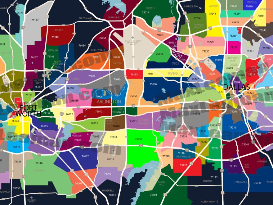 Dallas Ft Worth Zipcode Map DFW Zip Code Map DFW Zipcode Map