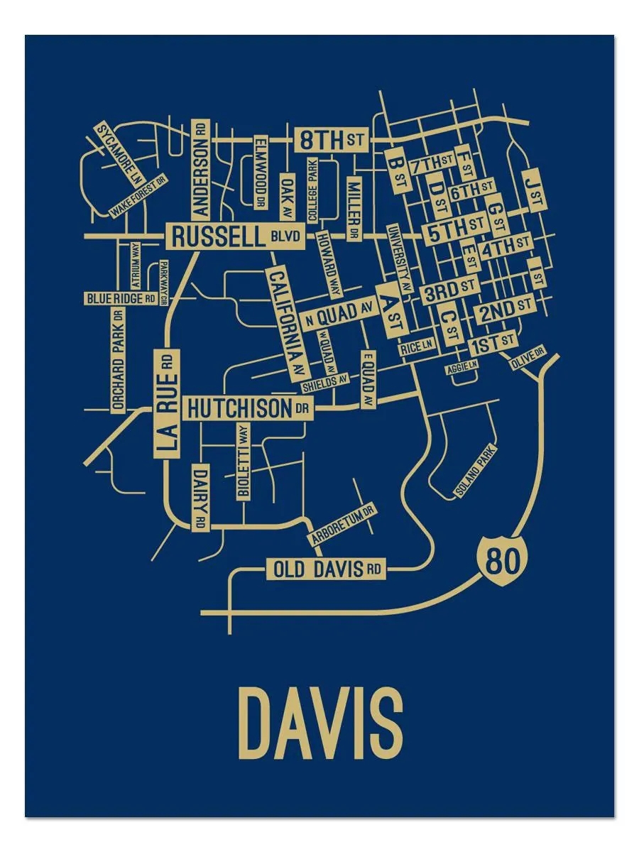 Davis California Street Map Poster Acrylic Framed And Metal Prints Etsy