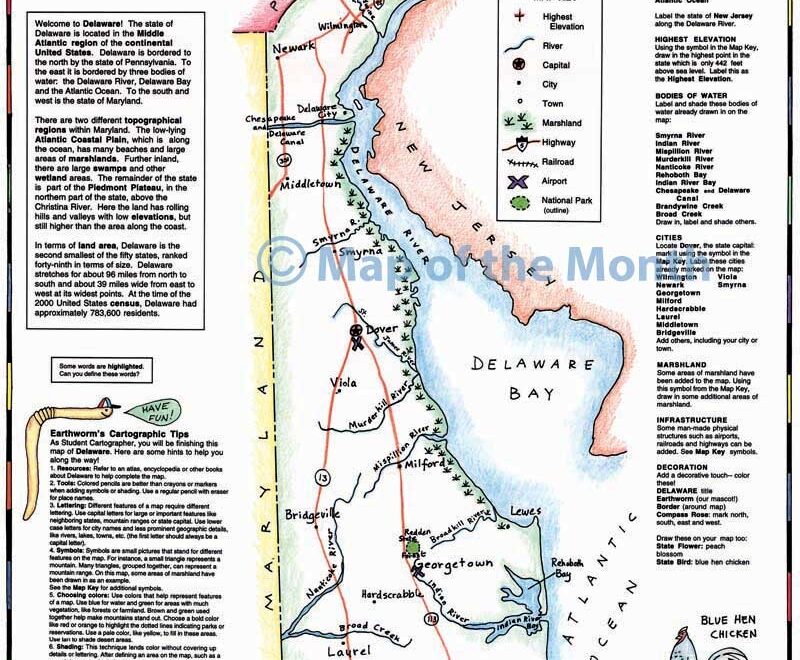 Delaware Map Blank Outline Map 16 By 20 Inches Activities Included