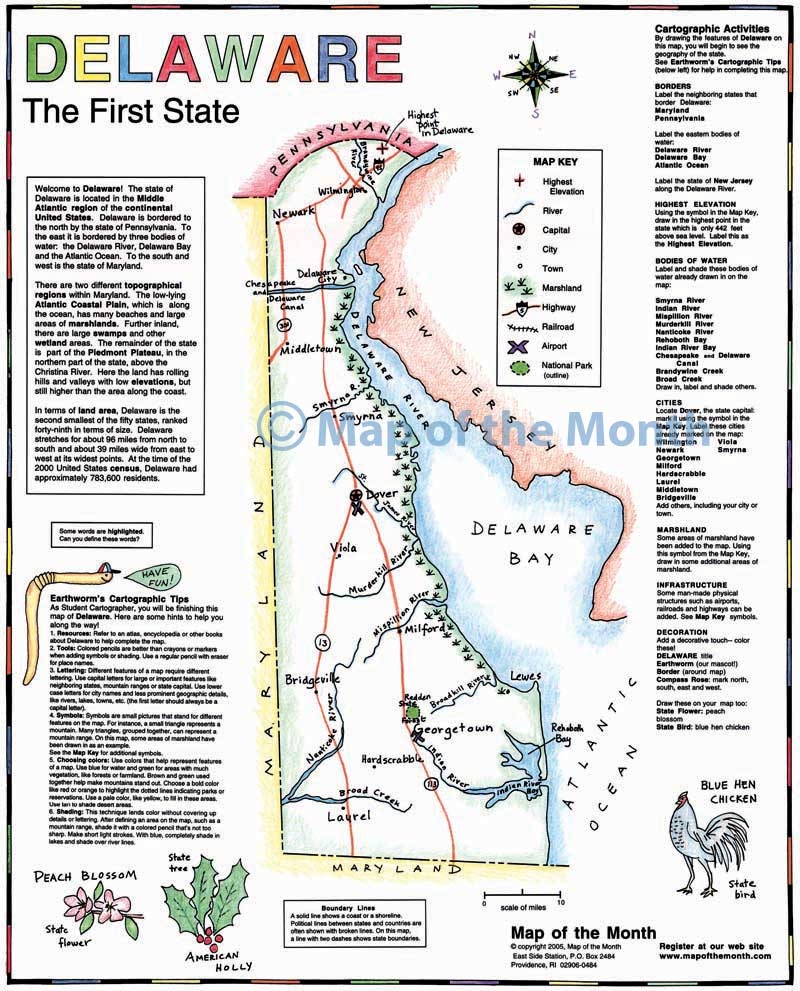 Delaware Map Blank Outline Map 16 By 20 Inches Activities Included