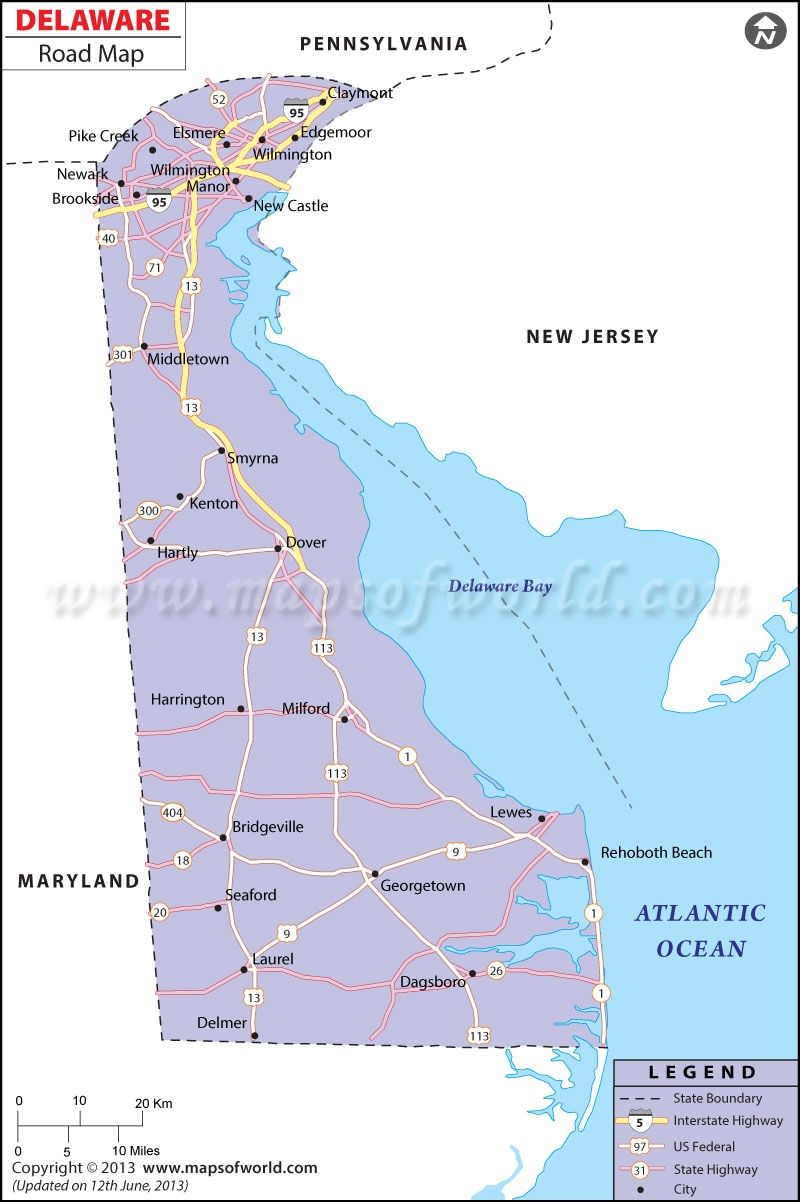 Printable Road Map Of Delaware