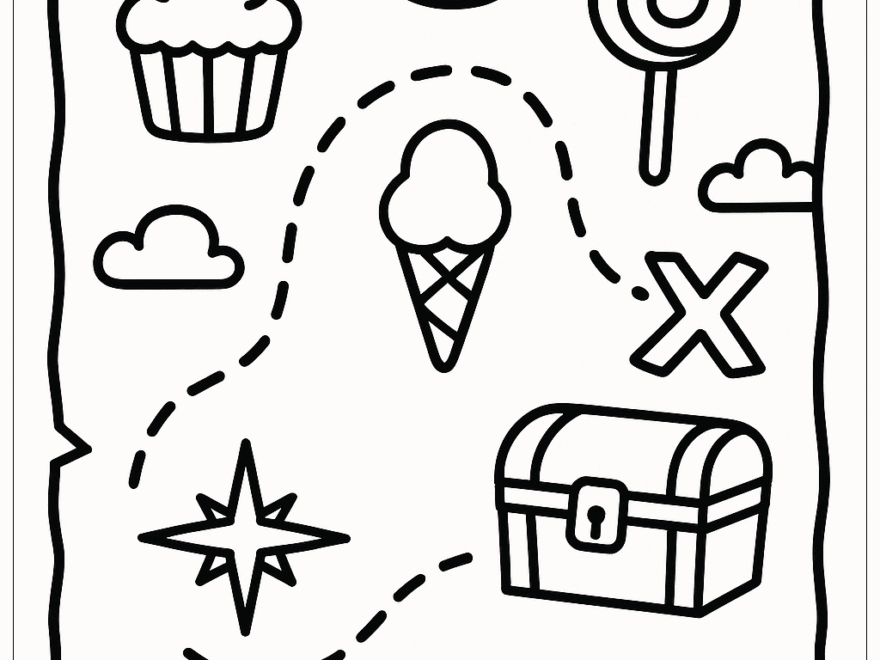 Dessert Treasure Map Quest Coloring Page Free PDF PNG Printable