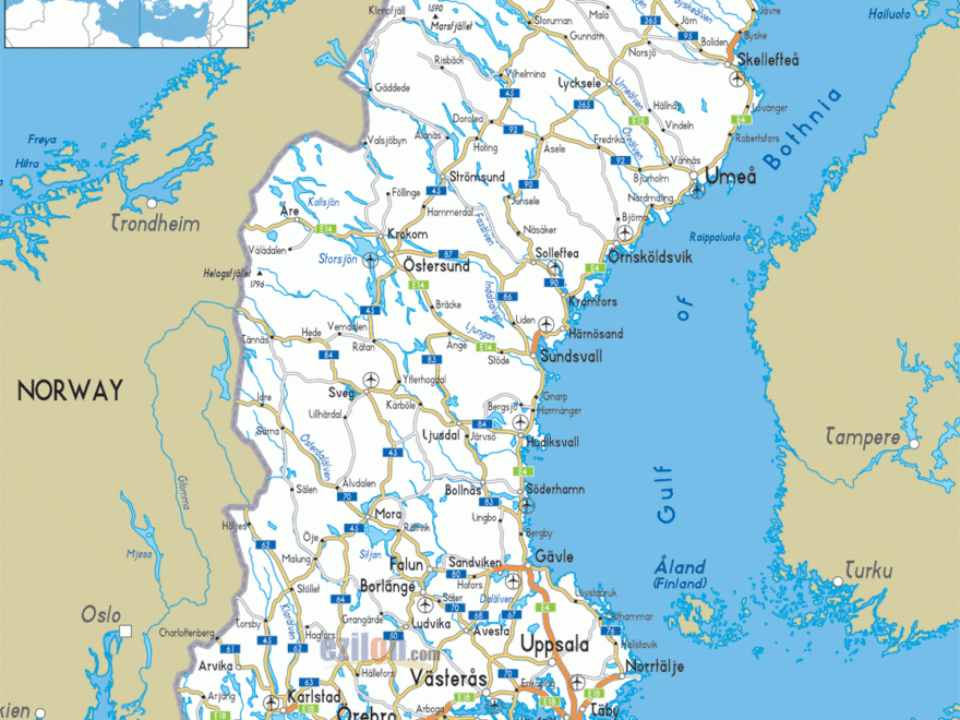 Detailed Clear Large Road Map Of Sweden Ezilon Maps