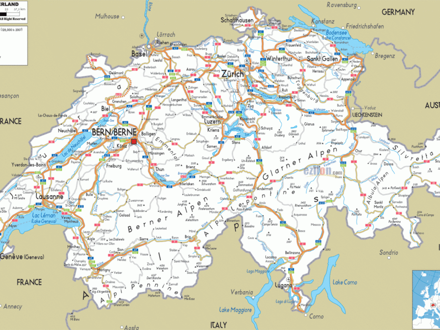 Detailed Clear Large Road Map Of Switzerland Ezilon Maps