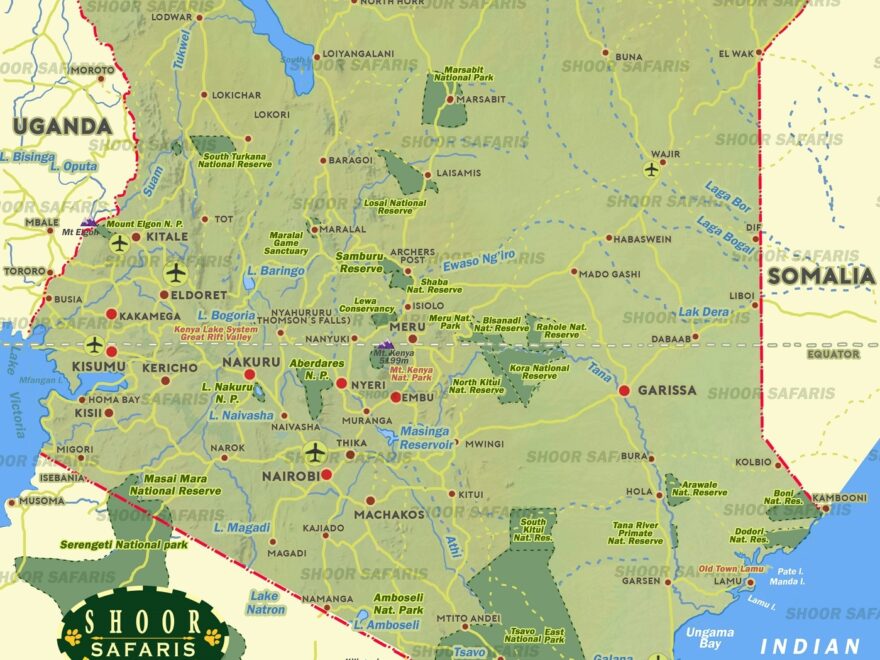 Detailed Kenya Map With Cities National Parks Free To Download As PDF Large Size