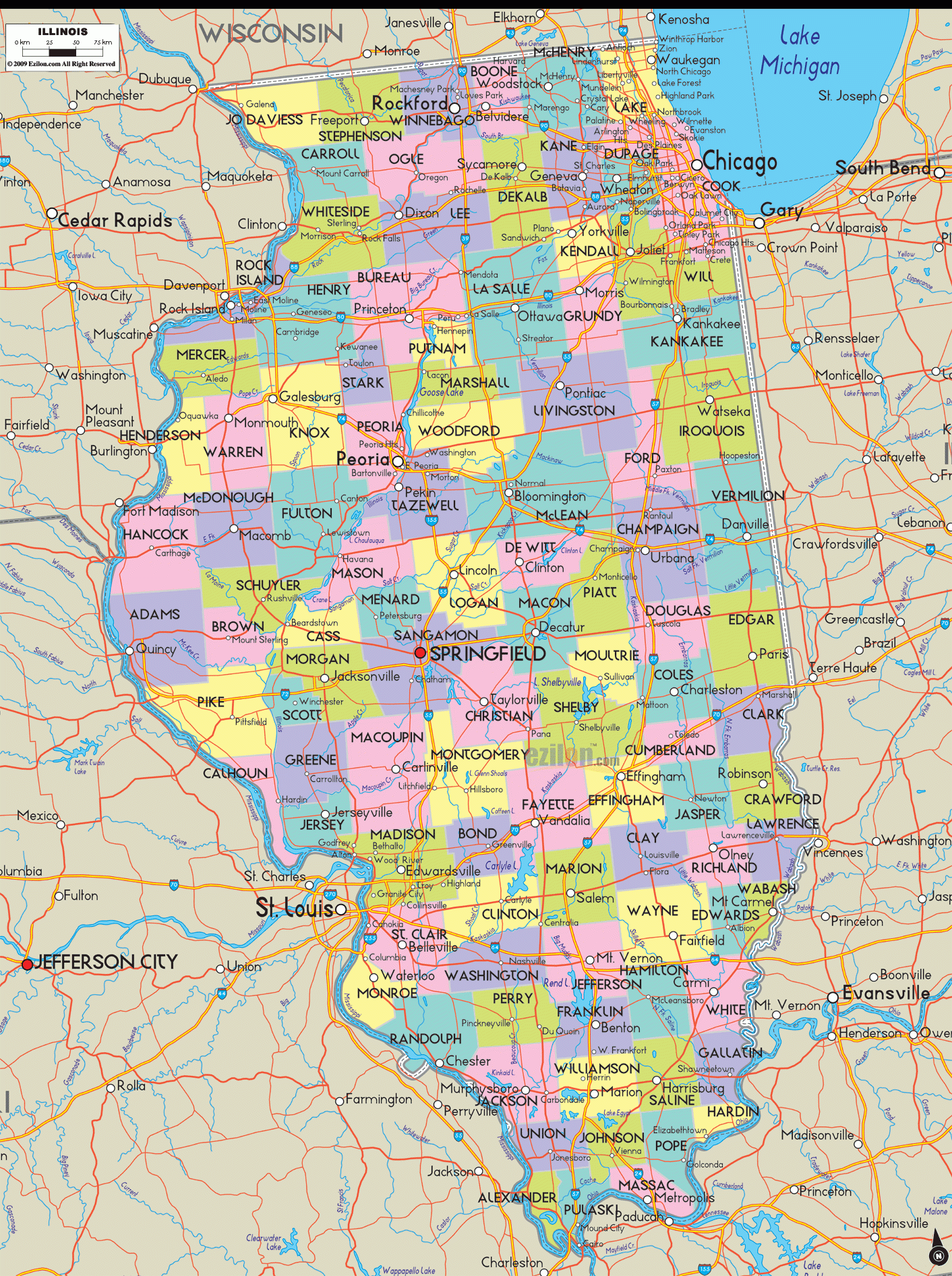 Detailed Map Of Illinois State Ezilon Maps Detailed Map Of Illinois State Ezilon Maps