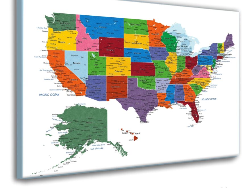 Detailed USA Map With Cities And States Labels US Map Print With City Names And State Names Added Neutral Colors Push Pin Map Idea