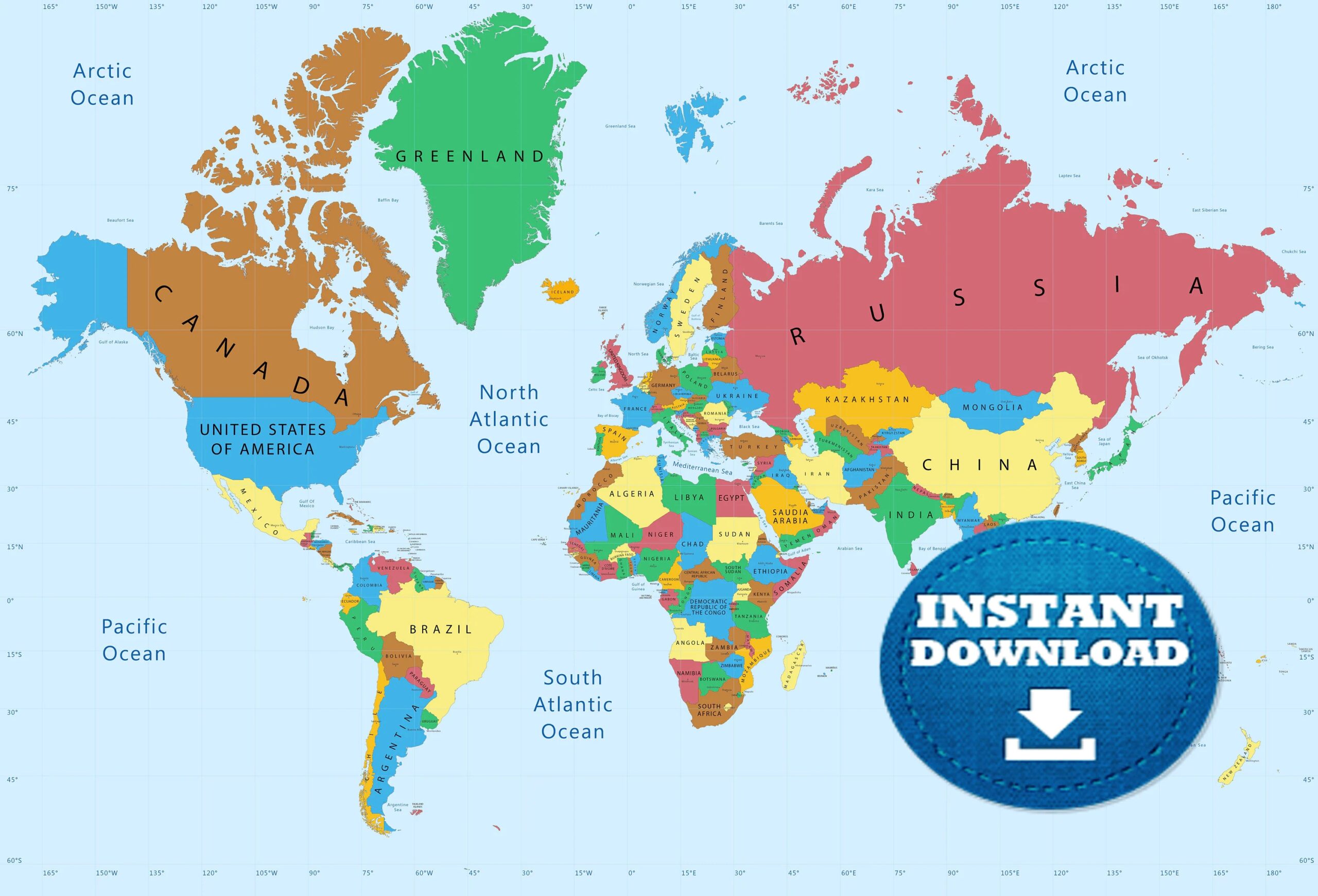 Large Printable World Map Multiple Pages