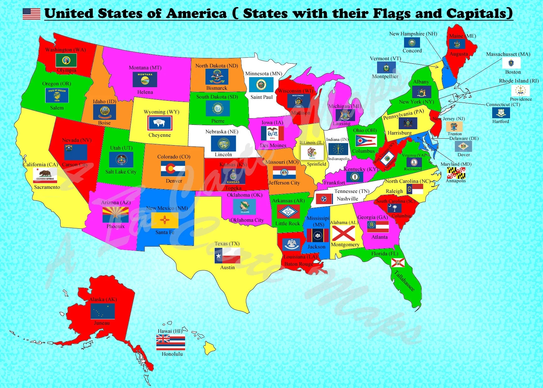 State Map With Capitals Printable