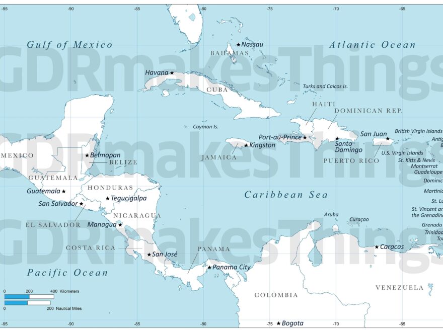 Digital Map Of Central America And The Caribbean High resolution Maps For Self printing Etsy