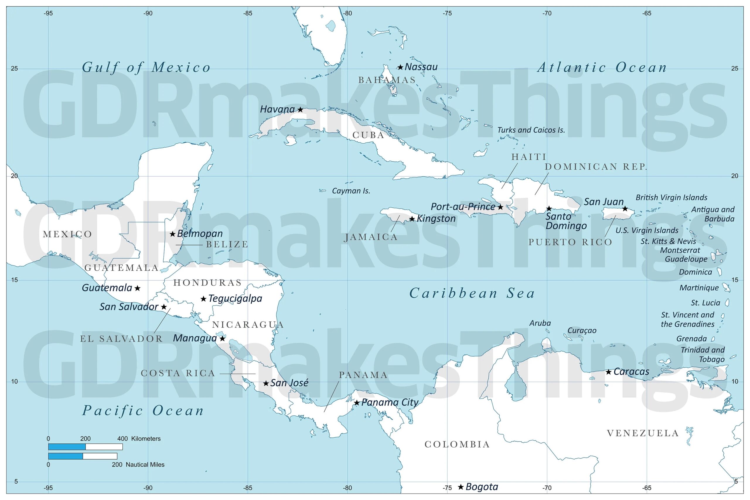 Digital Map Of Central America And The Caribbean High resolution Maps For Self printing Etsy