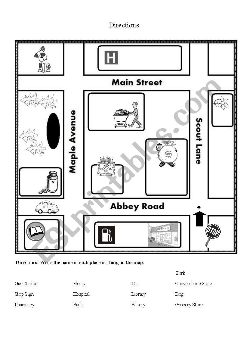 Directions With Map ESL Worksheet By Melester Worksheets Library