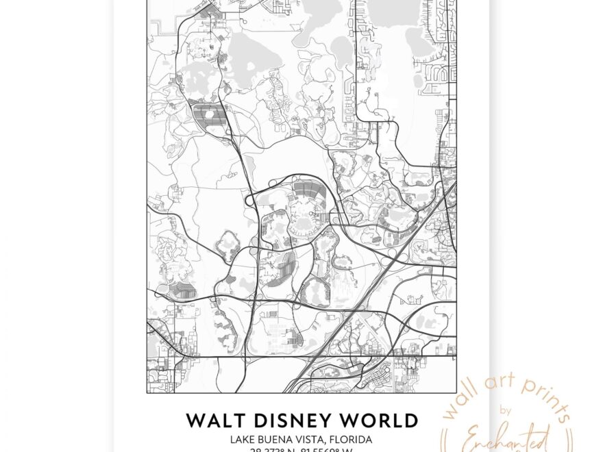 Disney World Road Map Print Printable Wall Art Or Printed Shipped