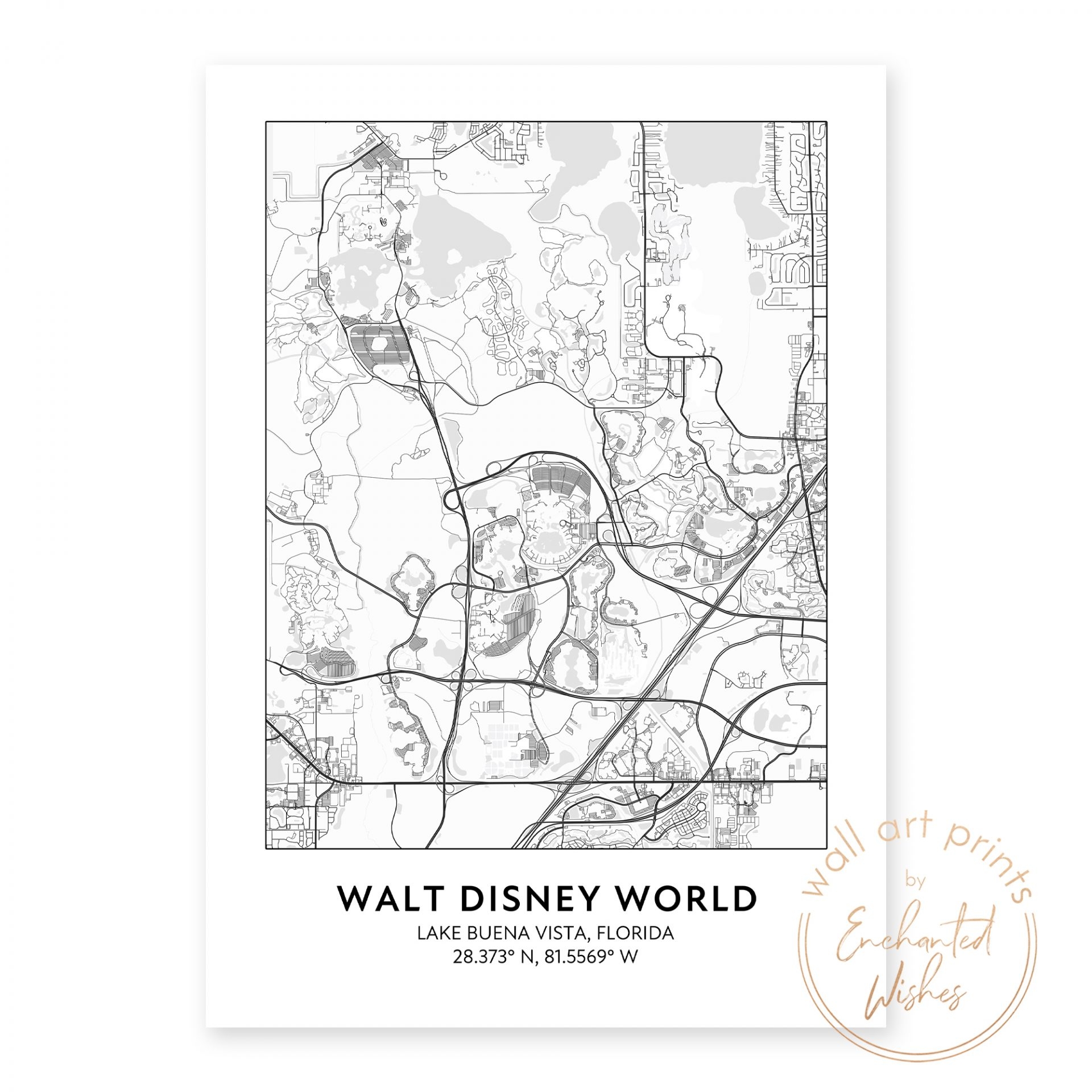 Disney World Road Map Print Printable Wall Art Or Printed Shipped