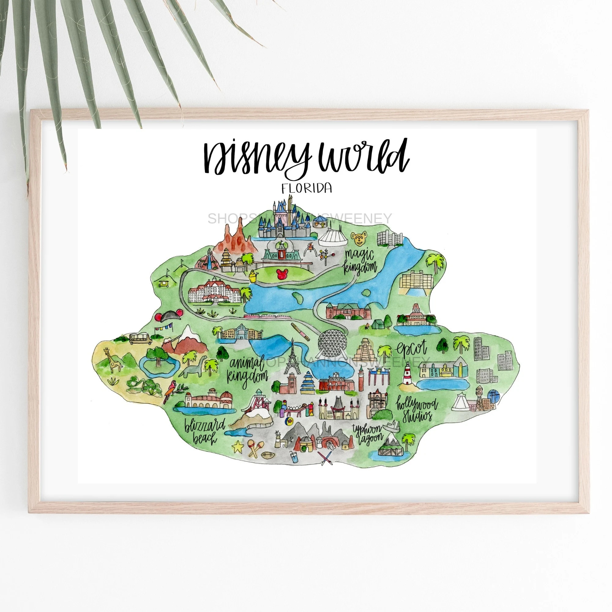 Disney World Watercolor Illustrated Map Print FREE SHIPPING Disneyworld Disneyworld Map Disney Map Disneyland Disney Fan Disney Art Etsy
