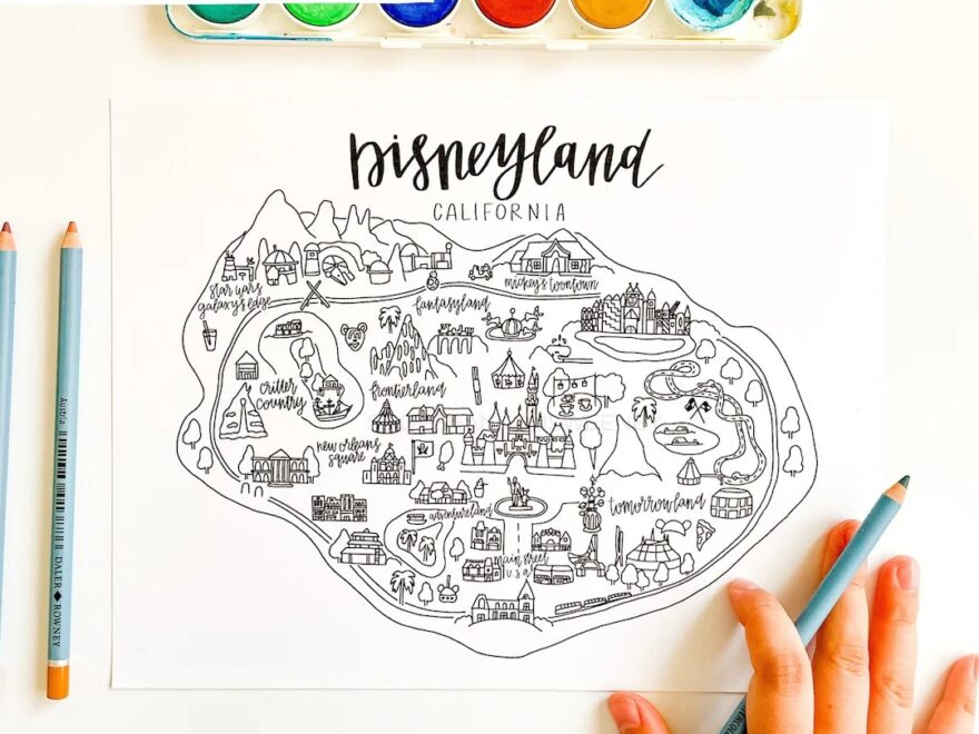 Disneyland Map Coloring Page DIGITAL DOWNLOAD Disneyland Print Out Disneyland Art Disneyland Sticker Disneyland Watercolor Etsy