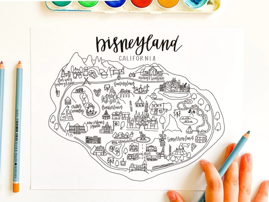 Disneyland Map Coloring Page DIGITAL DOWNLOAD Disneyland Print Out Disneyland Art Disneyland Sticker Disneyland Watercolor Etsy Finland