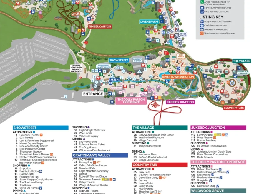 Dollywood Map Theme Park By Section
