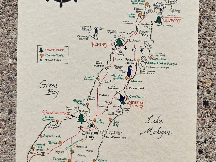 Door County Map 11x17 Etsy