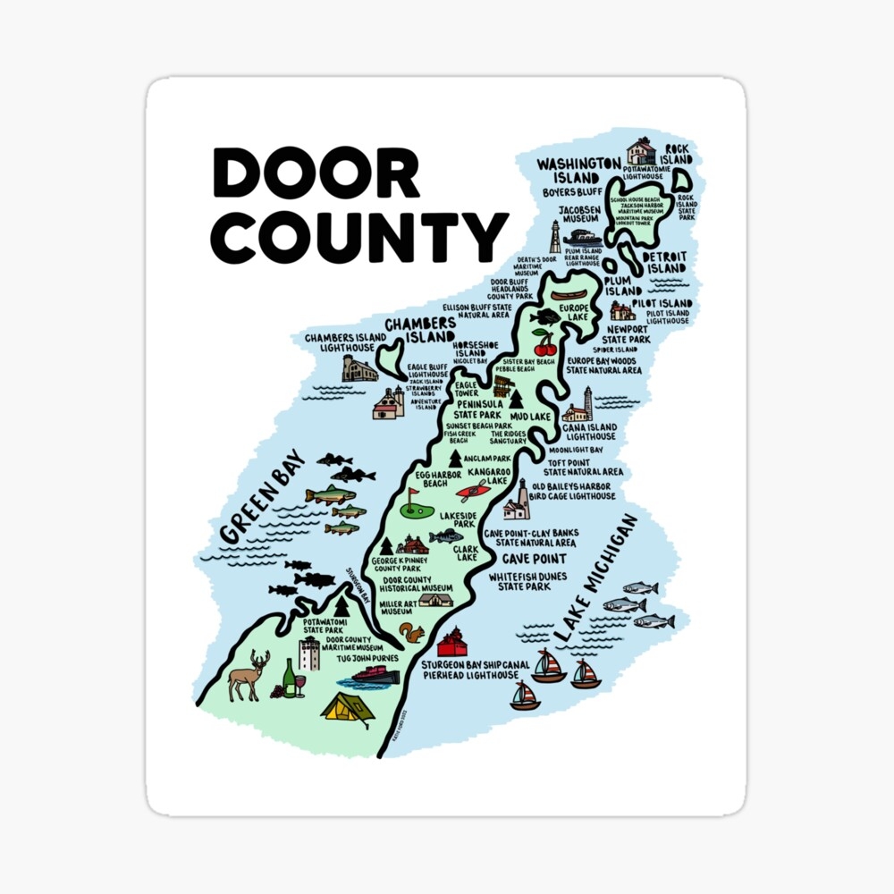 Door County Map Greeting Card For Sale By Fiberandgloss Redbubble