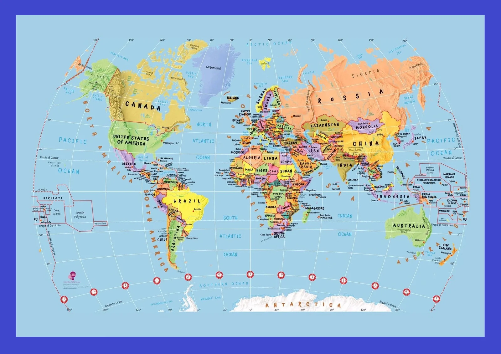 Large World Maps With Continents Printable