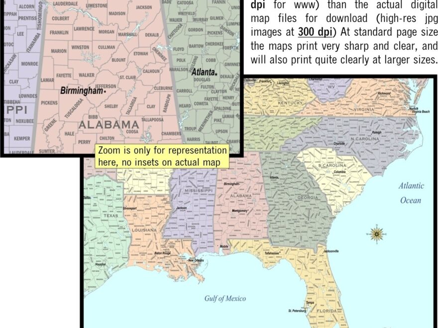 Download Map Southeast Region Color County