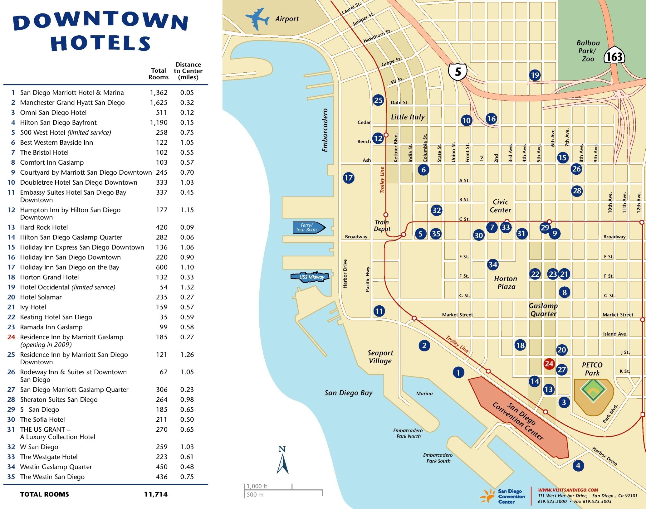 Downtown San Diego Hotel Map Ontheworldmap