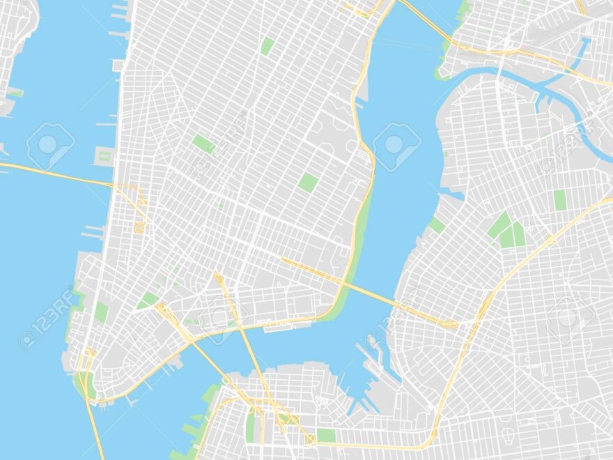 Downtown Vector Map Of New York City United States This Printable Map Of New York City Contains Lines And Classic Colored Shapes For Land Mass Parks Water Major And Minor Roads As