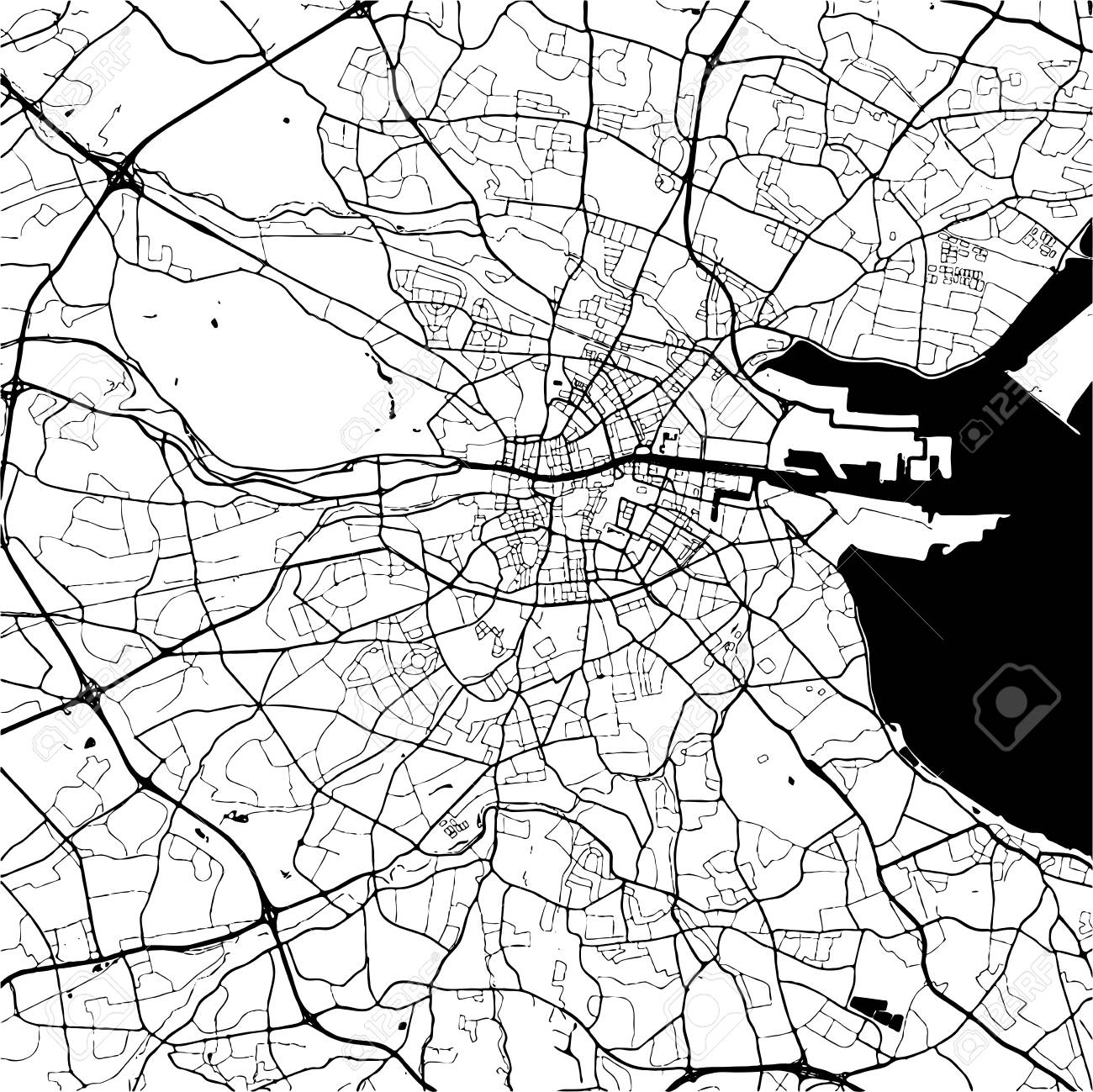 Dublin Ireland Monochrome Map Artprint Outline Version Ready For Color Change Separated On White Royalty Free SVG Cliparts Vectors And Stock Illustration Image 65705799 