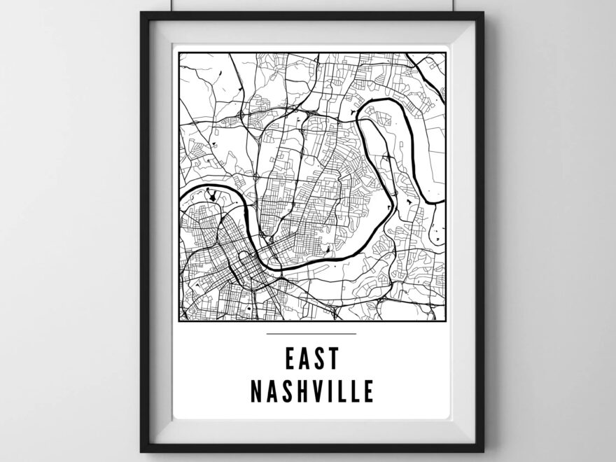 East Nashville Map Print East Nashville Street Map Poster East Nashville Tennessee Modern Home Decor Etsy