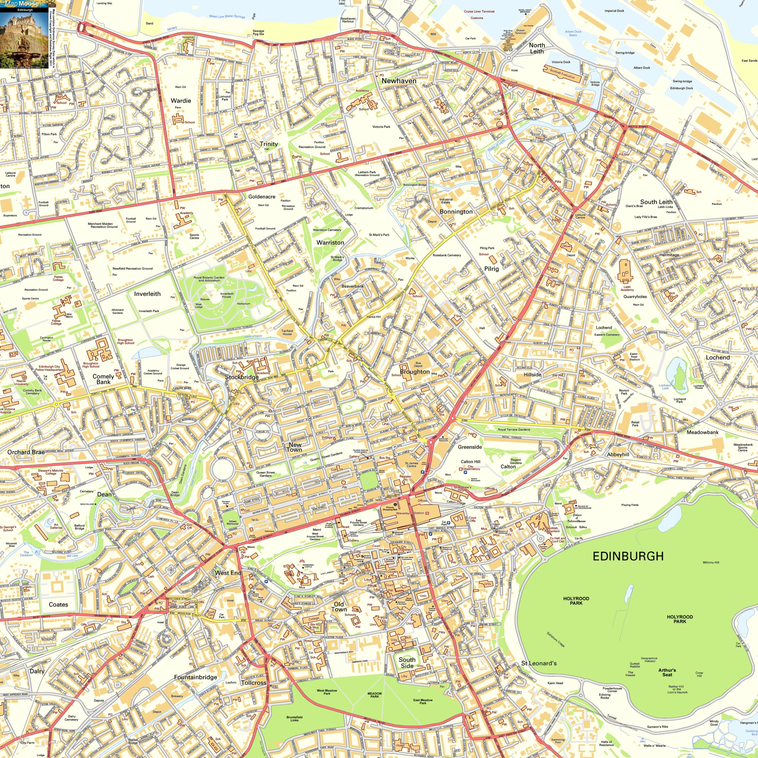 Edinburgh Offline Street Map Including Edinburgh Castle Royal Mile Princess Street Dean Village Waverley Station And Edinburgh Old Town