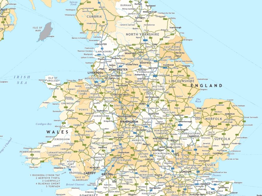 England Road Map Ontheworldmap