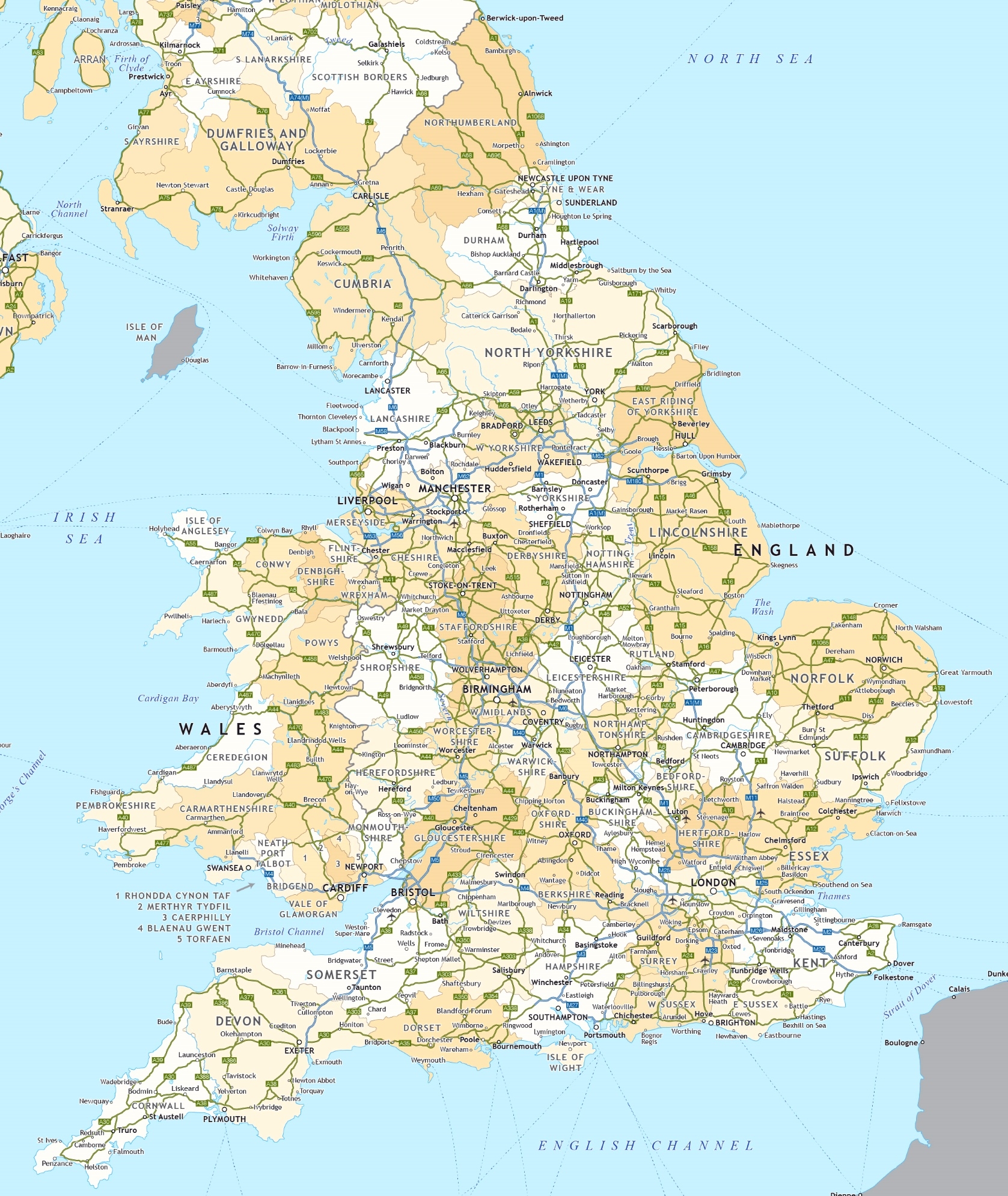 England Road Map Ontheworldmap